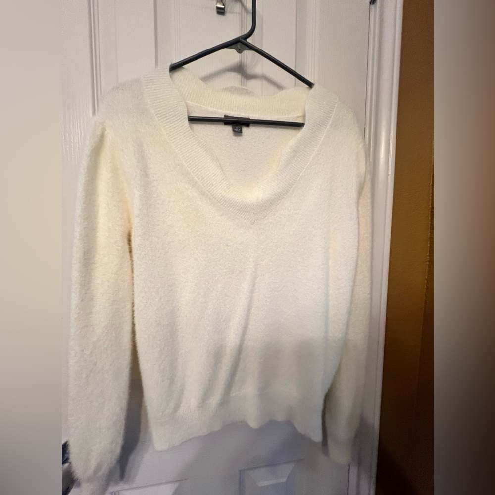 Cupcake Cream/Ivory Scalloped Neck Sweater, Size Medium